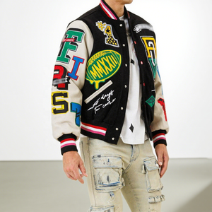 Veste en cuir brodée en chenille personnalisée pour hommes, col montant, style varsity baseball, style letterman pour l'hiver - Product Image 3