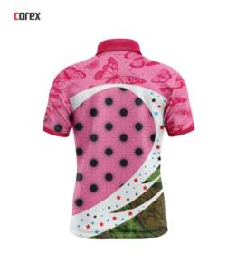 Polo à manches courtes rose Corex pour sublimation, imprimé papillon et étoiles, séchage rapide, en polyester, pour sport décontracté - Product Image 2