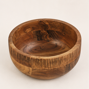 Bol à salade en bois d'acacia naturel fait à la main, écologique, grand bol à fruits avec texture côtelée pour la décoration moderne de la maison - Product Image 3