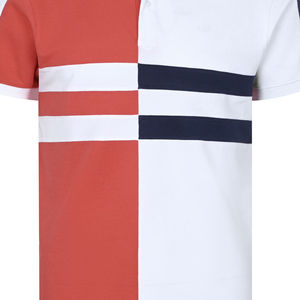 Polo pour homme rouge et blanc, design à blocs de couleur et rayures, coton respirant, décontracté, manches courtes, vêtement d'été - Product Image 6