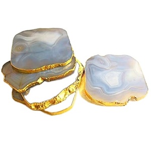 Posavasos de Ágata de Cuarzo Gris Natural al por Mayor, Ecológicos, Hechos a Mano, con Borde Dorado, Forma Irregular, Mascota, Feng Shui, Reiki - Product Image 3