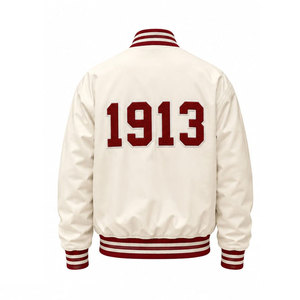 Veste universitaire Delta Sigma Theta, crème et rouge, broderie 1913 au dos, style preppy, fermeture éclair sur le devant, unisexe, veste bomber pour l'automne - Product Image 3