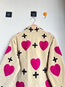 Velvet <b>Heart</b> Pattern Suzani Jacket Reversible Jacket Handmade Velvet Jacket with <b>Heart</b> & Cross Embroidery Boho Love Winter Coat - Product Image 4