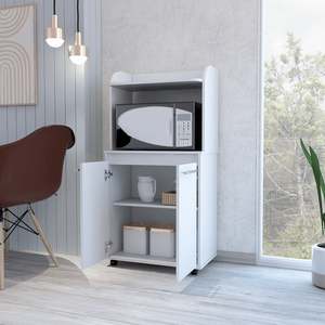 Carrello da Cucina Lucca di Depot E Shop, Armadietto a Due Ante con Un Ripiano Aperto e Due Ripiani Interni, Bianco, Isole e Carrelli da Cucina - Product Image 2