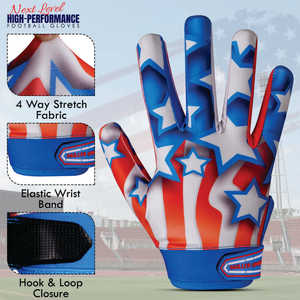 SKILLED SPORTS 2026 NOUVEAU Gants de football d'hiver unisexes imperméables à écran tactile avec drapeau américain Freedom en polyester/coton - Product Image 5