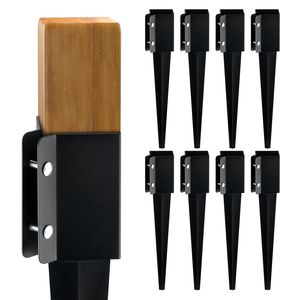 Set di 8 Picchetti di Ancoraggio per Recinzioni in Metallo Verniciato a Polvere Nera, 24 x 4 x 4 Pollici, Diametro Esterno 3,5 x 3,5, per Recinzioni, Tralicci e Cancelli - Product Image 1