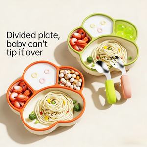 XHJ Brand Printed Logo BPA Free Split Bear Claw Shape Food Grade <b>Liquid</b> <b>Silicone</b> Feeding Tray Plate Children's Tableware Kids - Product Image 6