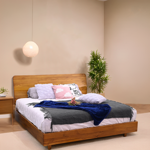 Lit plateforme flottant pratique, confortable, moderne, réglable en hauteur, durable, en teck massif d'Indonésie, taille Queen, pour chambre à coucher - Product Image 4