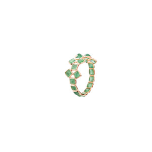 Natural Green Emerald Double-<b>Row</b> Statement Ring in Solid 18K Yellow Gold – Wide Geometric Bezel Set Band Luxury May Birthstone - Product Image 2