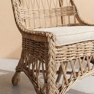 Handmade Durable Eco-Friendly Natural Rattan <b>Dining</b> <b>Armchair</b> with Cushion Rustic Design for Home Hotel & Outdoor Use - Product Image 6