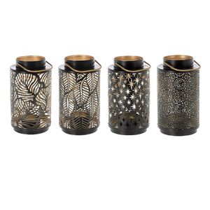 Juego de Faroles de Hierro Negro con Patrones de Hojas y Estrellas Recortadas, Portavelas de Metal Resistente para Decoración del Hogar, Uso Interior y Exterior - Product Image 1