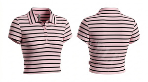 Camiseta Polo Corta a Rayas de Diseño Único y Estilo Personalizado, Corte Ajustado Informal, Manga Corta, Material de Algodón y Poliéster - Product Image 6