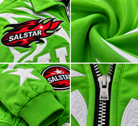 Veste bomber de course verte personnalisée pour homme avec patchs brodés, veste varsity streetwear, veste de mode avec logo personnalisé