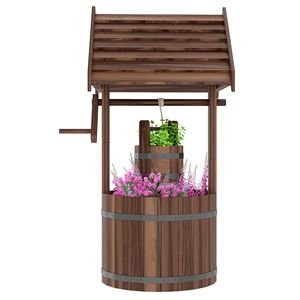 Classico Vaso a Pozzo dei Desideri in Legno Carbonizzato con Secchio Sospeso e Foro di Drenaggio per Giardino e Patio - Product Image 1