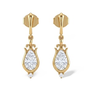 9K Yellow Gold 1.27 CTW Pear Cut Lab Grown <b>Diamond</b> <b>Dangle</b> Drop <b>Earrings</b> Vintage Fine Jewelry Wholesale OEM - Product Image 1