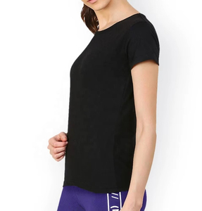 Camiseta de Manga Corta con Cuello Redondo para Mujer, Color Negro, Corte Regular, Informal, de Algodón Jersey, Transpirable, Color Sólido, para Todas las Temporadas - Product Image 1