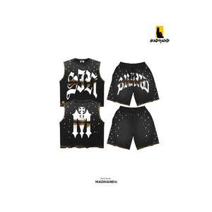 Black Galaxy Graphic Sleeveless Set | Oversized Streetwear Tank <b>Top</b> & Shorts | Rhinestone Vintage Two Piece Set| OEM Private - Product Image 1