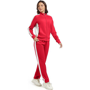 Survêtement pour femme à col montant avec fermeture éclair, en mélange polyester-coton, veste courte à dents métalliques contrastantes et pantalon de jogging - Product Image 2