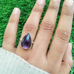 Bague de mariage élégante pour femme en argent sterling 925, style bohème hippie, avec grande pierre d'améthyste naturelle violette taille poire et sertissage clos - Product Image 2