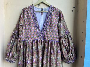 เดรสยาวลายดอกไม้สไตล์โบฮีเมียน ผ้าฝ้าย แขนยาว คอวี ชุดลำลองแบบดั้งเดิม สำหรับผู้หญิง - Product Image 3