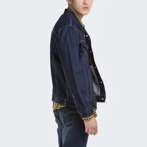 Veste en jean personnalisée avec broderie FY pour hommes, veste de travail en denim surdimensionnée à capuche en coton bleu clair à manches longues élégante pour hommes - Product Image 2