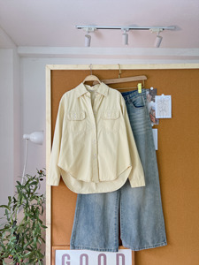 Chemise décontractée mi-longue en coton kaki pour femme L817, deux poches, boutons blancs, col rabattu, respirante, printemps-été - Product Image 4