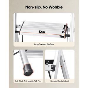 Portable Aluminum 5-<b>Step</b> Ladder with Anti-Slip Pedal and Comfort Handgrip Folding Wide <b>Stool</b> 330 Lbs Capacity - Product Image 3