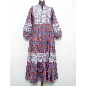 Nuevo Vestido Casual para Mujer con Estampado Artesanal, Manga Abullonada, Cuello en V, Tallas Grandes, Silueta en A, Botones, Largo hasta el Tobillo y Cintura Natural - Product Image 1