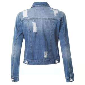Veste en jean pour femme, style camionneur, manches longues, col rabattu, fermeture boutonnée, coton délavé, style printemps, respirante, vente en gros - Product Image 5