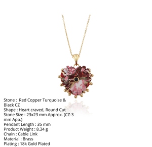 Collar con Colgante en Forma de Corazón de Cobre Rojo, Turquesa y Circonita Negra, Cadena de Latón Chapada en Oro de 18k, Regalo de Moda para Ella - Product Image 1