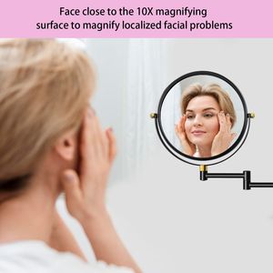 Miroir de maquillage mural de 8 pouces avec bras extensible pivotant à 360 degrés, grossissement 1X/10X, catégorie de produit : miroir de maquillage - Product Image 5