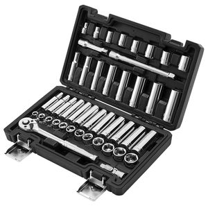 Set di chiavi a bussola da 44 pezzi con attacco da 3/8 di pollice, metrico e SAE, profonde e basse, in CR-V, kit di attrezzi per meccanici - Product Image 1