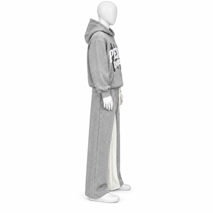 Ensemble survêtement gris imprimé avec sweat à capuche zippé et pantalon de survêtement long et ample – Tenue décontractée streetwear et de détente - Product Image 5