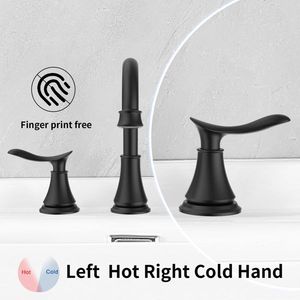 Robinet de lavabo noir mat à 2 poignées, 8 pouces de large, avec bec pivotant à 360 degrés, robinet de lavabo à 3 trous pour vasque de salle de bain - Product Image 2