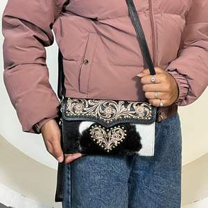 2026 Handcrafted Hair on Hide Genuine Leather Crossbody Mini <b>Bags</b> Western Luxury Fashionable Studded Floral Pattern Clutches - Product Image 4