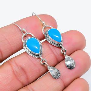Pear Shape <b>Turquoise</b> Gemstone <b>Earrings</b> 925 Sterling Silver Vintage Style Handmade Jewelry Gift For Women - Product Image 5