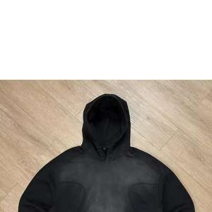 Sudadera con capucha para hombre, corte regular, estilo patchwork, efecto desgastado por el sol, lavado ácido, 350g, forro polar 100% algodón, transpirable para invierno - Product Image 3