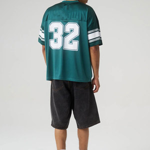 Maillot de football américain pour homme, numéro 32, vert sarcelle, col en V, maille respirante, polyester, manches courtes, taille adulte, coupe régulière - Product Image 2