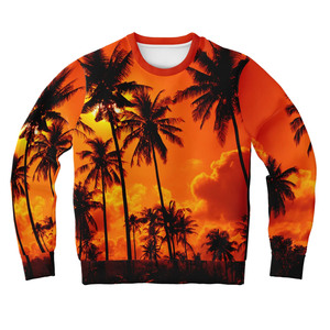 Sudadera de Hombre con Estampado de Palmeras y Atardecer Naranja, Corte Regular, Cuello Redondo, Informal, Tejida, Manga Larga, Impresión por Sublimación - Product Image 3