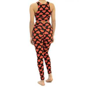 Conjunto de Yoga para Mujer con Estampado de Corazones, Top Corto y Leggings de Cintura Alta, 2 Piezas, Spandex y Poliéster, Espalda Cruzada, Cuello Redondo - Product Image 6