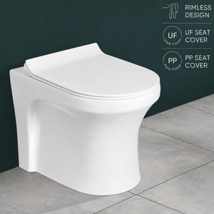 JIVA (SANS CADRE) WC LUXUEUX (AVEC SIÈGE À FERMEMENT SOULÉGÉ) Toilette murale monobloc allongée moderne avec double chasse et siphon en S - Product Image 3