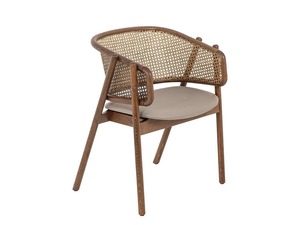 Silla de Madera de Estilo Moderno de Mediados de Siglo con Asiento de Cuero Sintético y Respaldo de Mimbre para Comedor - Product Image 2