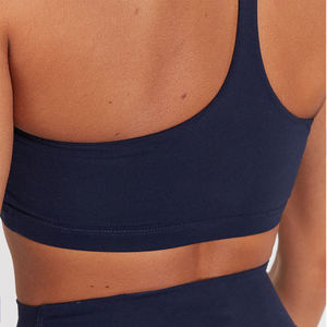 Women Navy <b>Blue</b> Racerback Sports <b>Bra</b> Scoop Neck Sleeveless Breathable Solid Color Yoga Activewear Top - Product Image 5