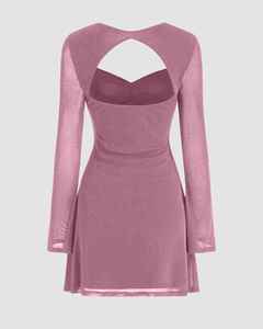 Sweetheart Bell Sleeve Glitter Cut Out Ruched Mini <b>Dress</b> - Product Image 2