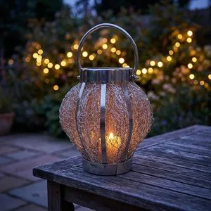 Lanterne décorative en métal avec poignée, finition argentée, pour la maison, le jardin, la terrasse, les mariages, la décoration de table - Product Image 2