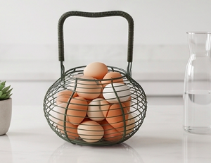 Black Metal <b>Egg</b> <b>Basket</b> Rack Powder-Coated Stylish For Kitchen Storage Use And Display Holder Handcrafted - Product Image 2