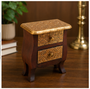 Mesa de Noche de Madera para Esquina de Cama, Elegante y Estilosa, Accesorio de Dormitorio de Estilo Antiguo, Mueble Artesanal Duradero con 2 Cajones, Montaje en el Suelo - Product Image 4