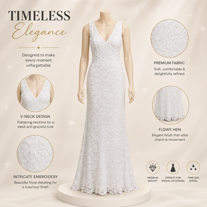 Elegant White Lace Mermaid Wedding Dress for Women V Neck Sleeveless Bridal Gown Floral Embroidered Formal Maxi Dress Luxury - Product Image 5