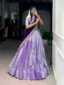 Lehenga Choli en soie jacquard violette avec broderie Zari, tenue indienne et pakistanaise pour mariage, fête et festival - Product Image 6
