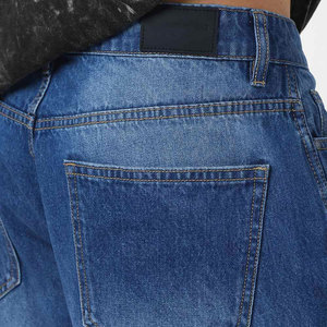 Shorts en jean bleu pour homme, taille haute, coupe droite, délavage moyen, en coton, décontracté, pour l'été, avec poches, respirant, écologique, séchage rapide - Product Image 6